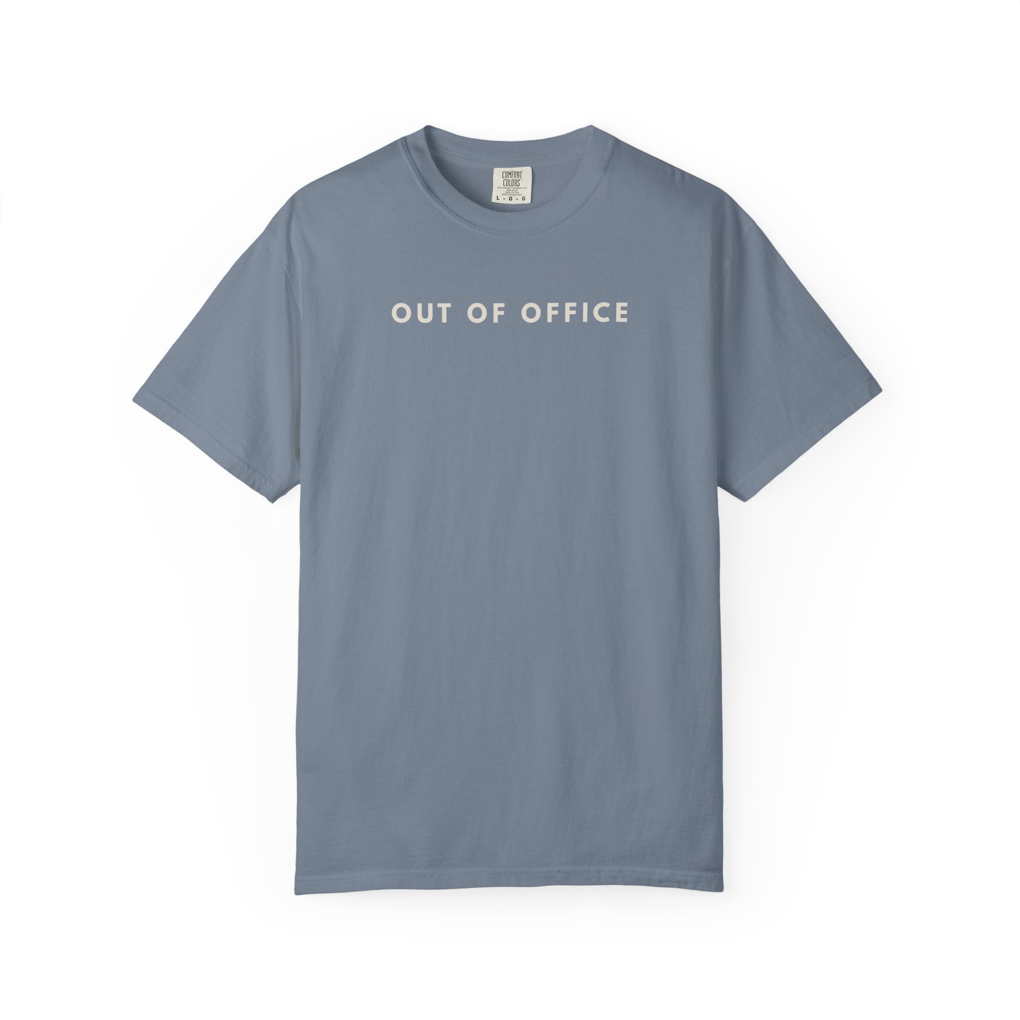 out of office graphic tee in blue jean